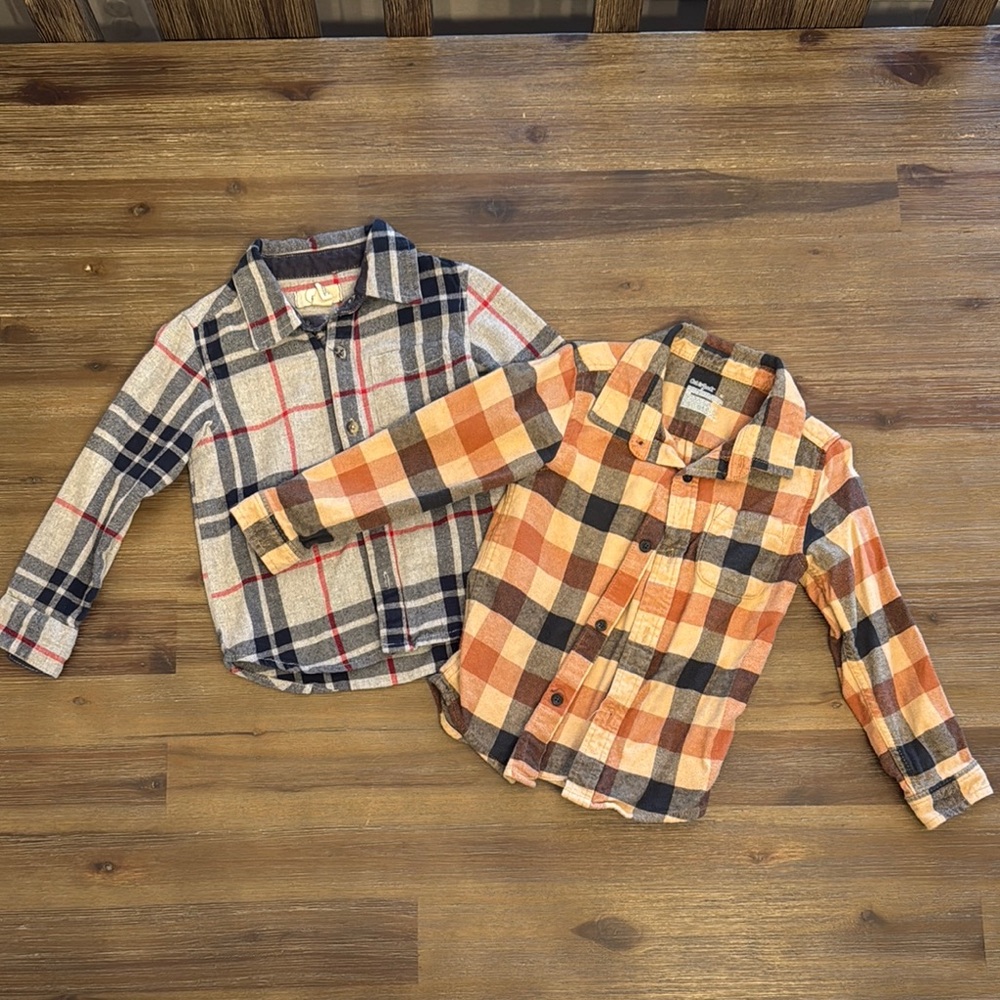 Plaid Kids Flannel Shirt - Blue and Orange